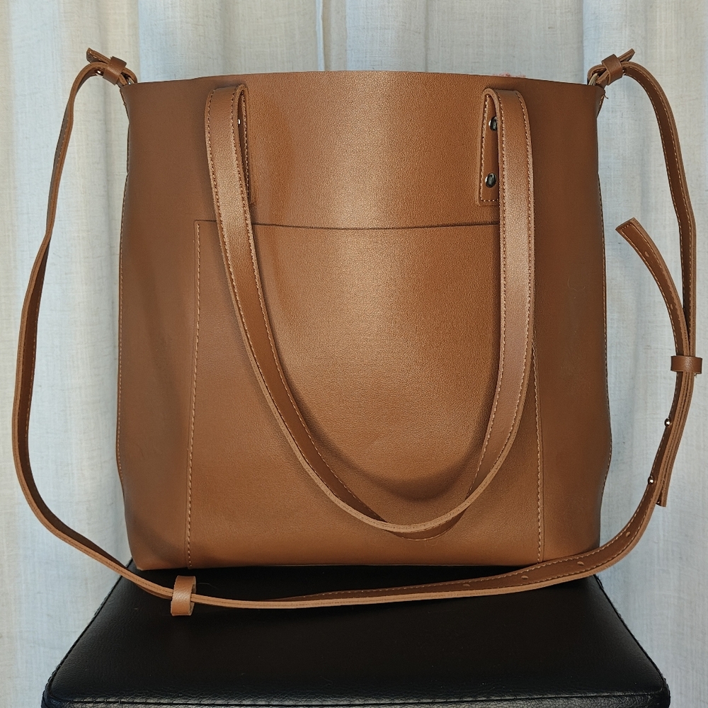 HENNY & LEV Tan Vegan Leather Tote with Adjustable Strap